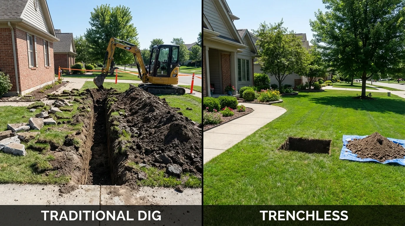 Trenchless sewer repair with minimal yard damage versus traditional excavation in Window Rock, AZ